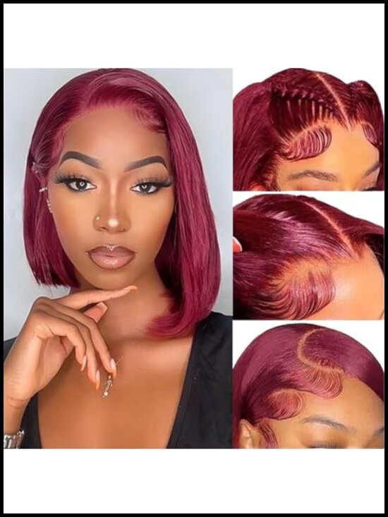 100% Human Hair Bob Wig 4x4 HD Lace Front Pre Plucked Pre Cut 180% Density main image 5